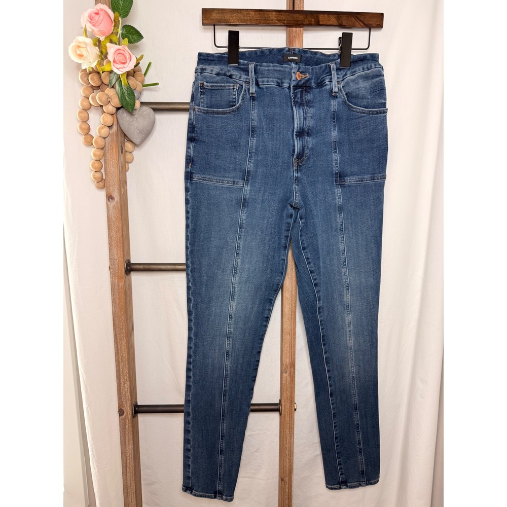 Express Skinny High Rise Ultra Hyper Stretch Seam Jeans Medium Wash L Long